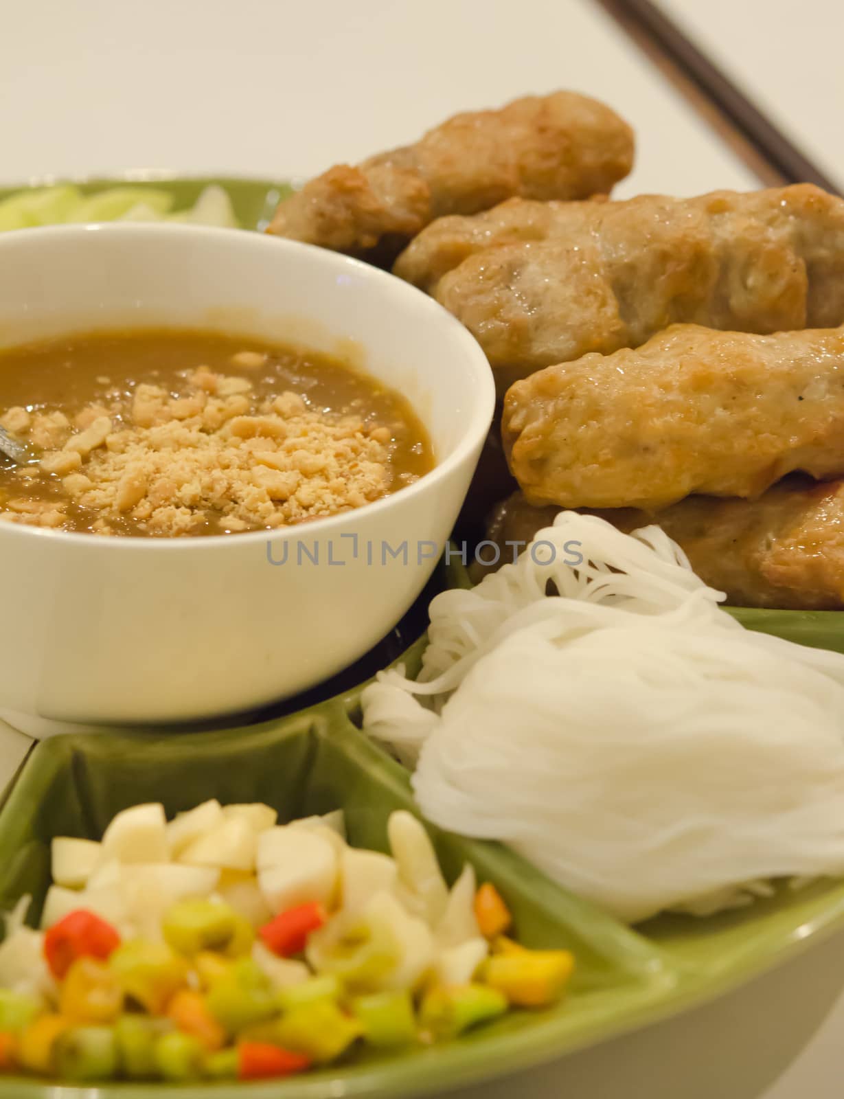 Vietnamese Meatballs Wraps on Rice Paper and vegetable  (Nam Neung)