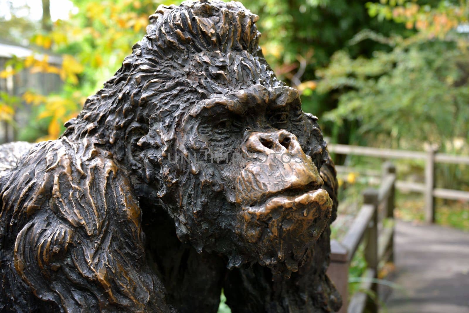 Sculpture of a gorilla at the zoo of Antwerp.
