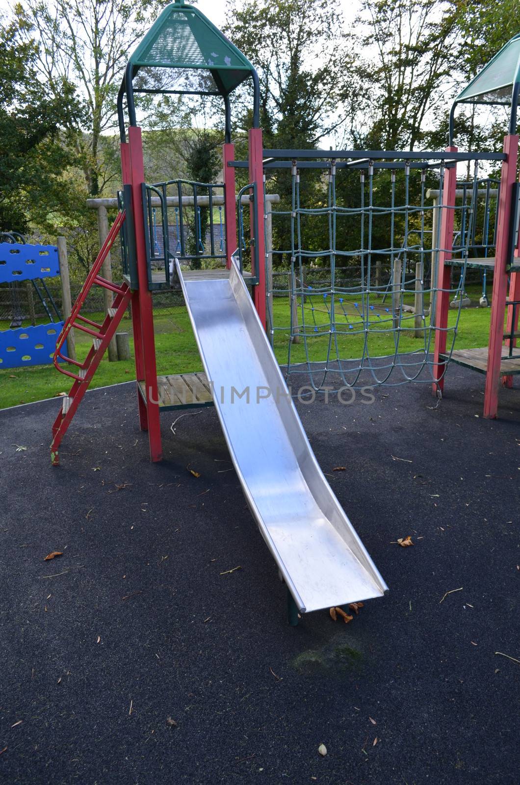 Metal children's playground slide.