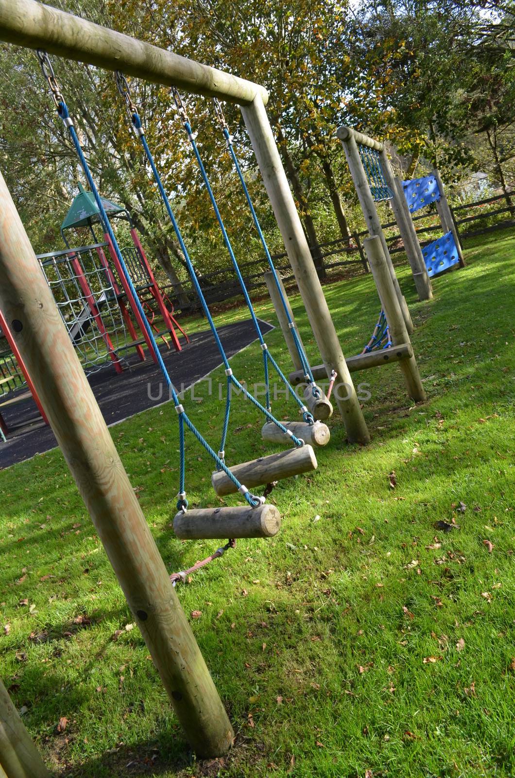 Children's play park with an assortment of play equipment.