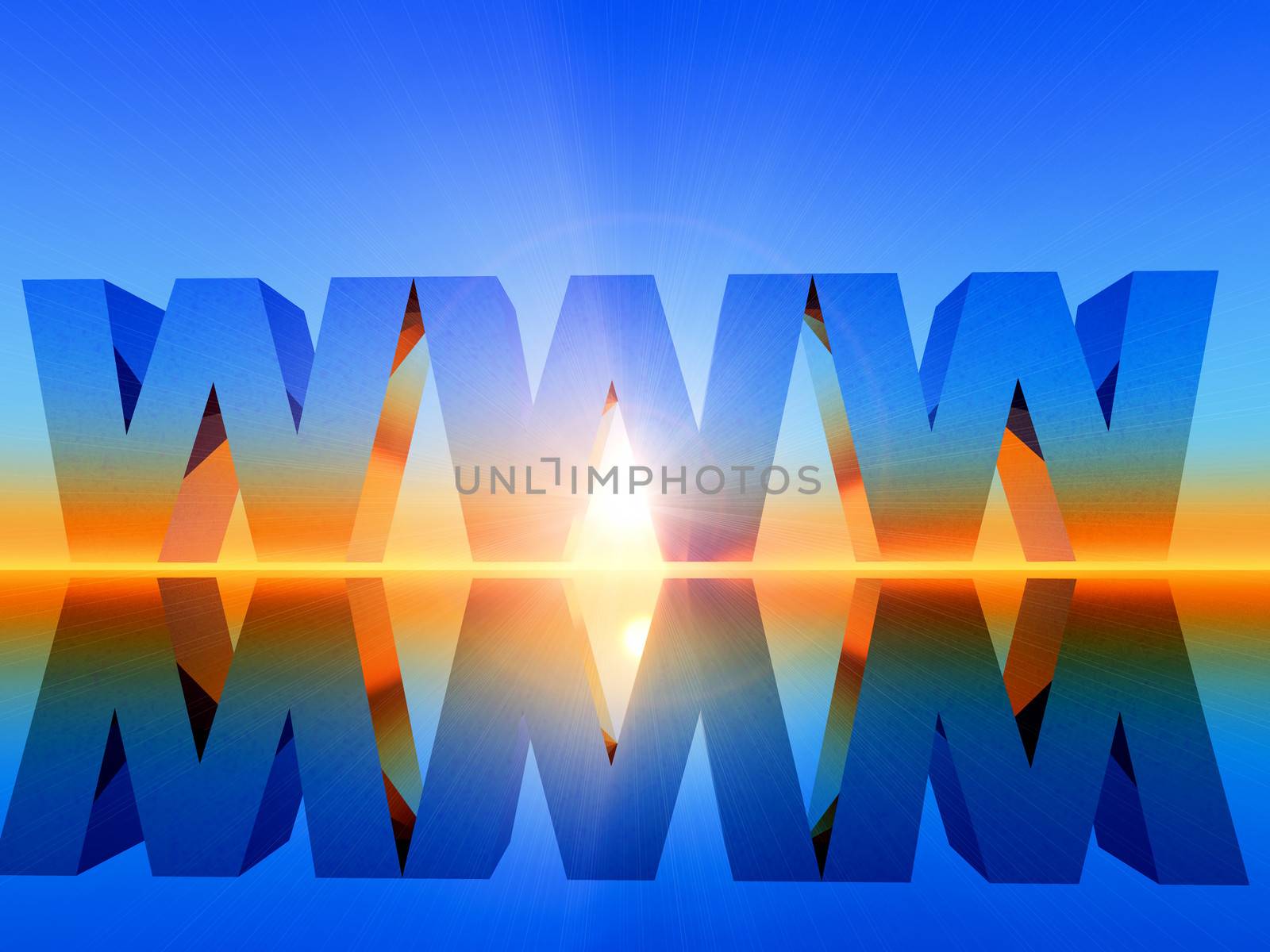 WWW in 3d letters on sunset background