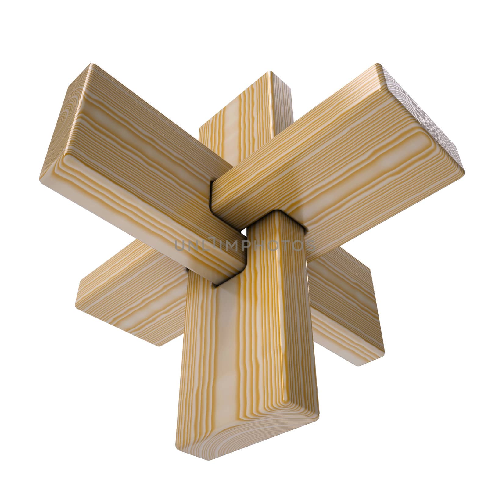 Wooden abstract 3D shape. Isolated render on a white background