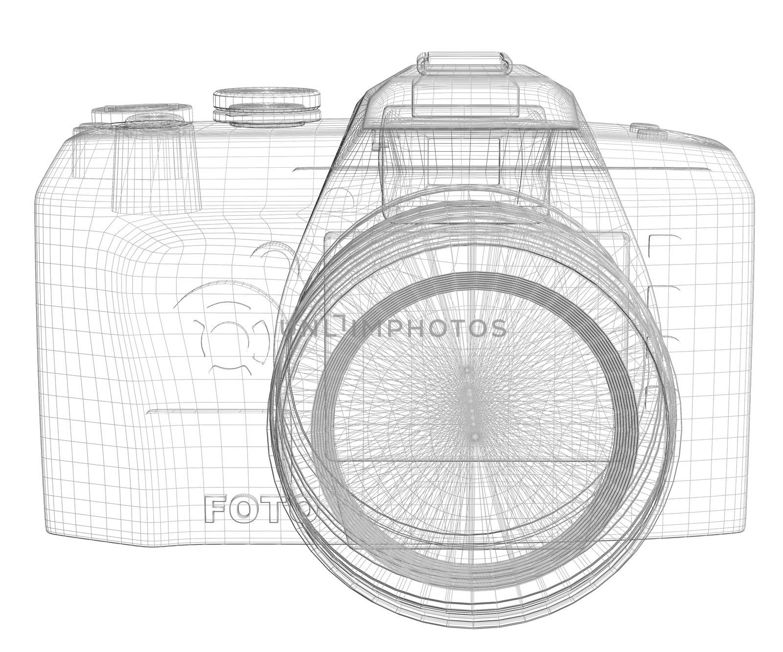 SLR camera. Wire frame. Isolated render on a white background