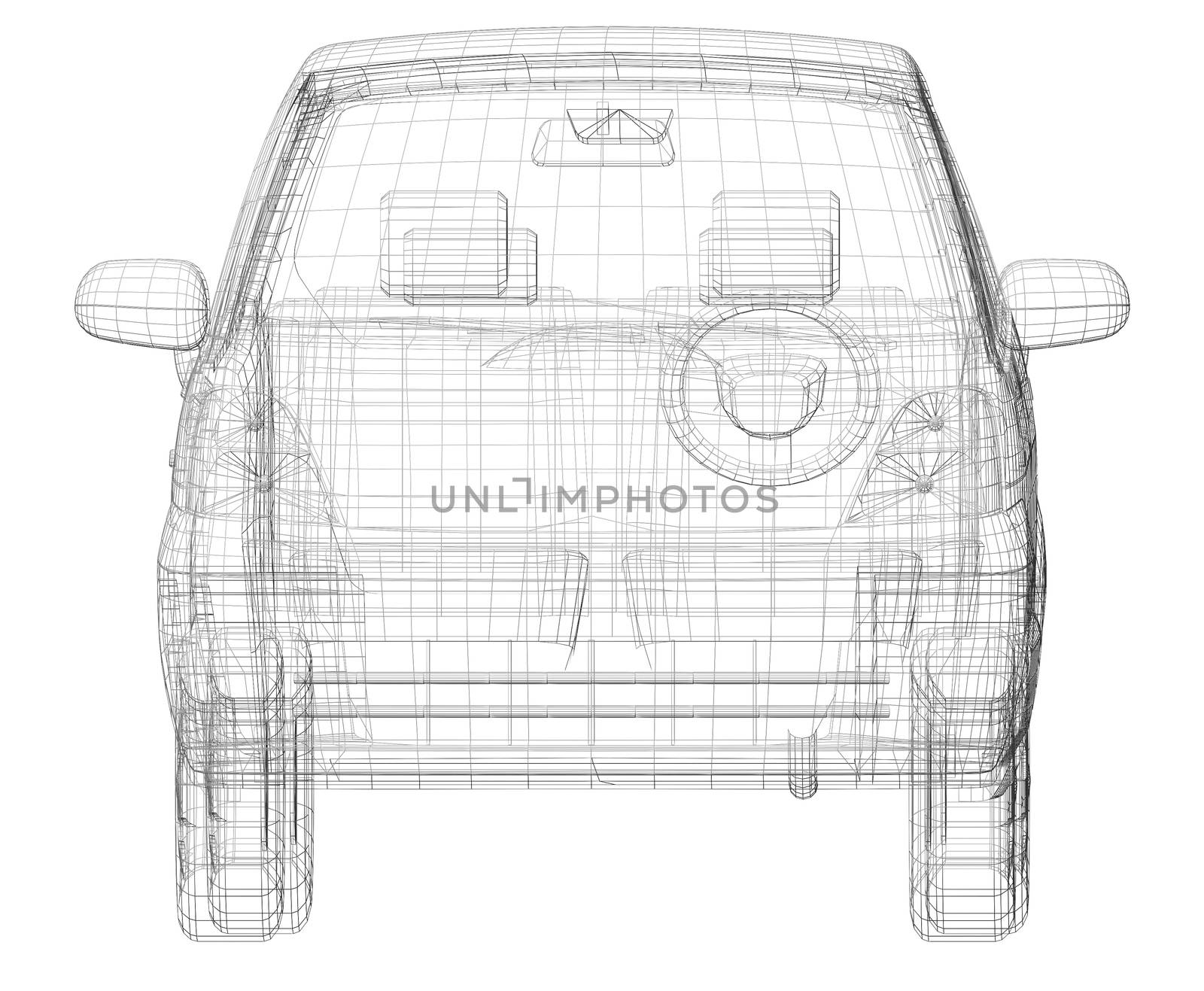 Wire frame car. Isolated render on a white background