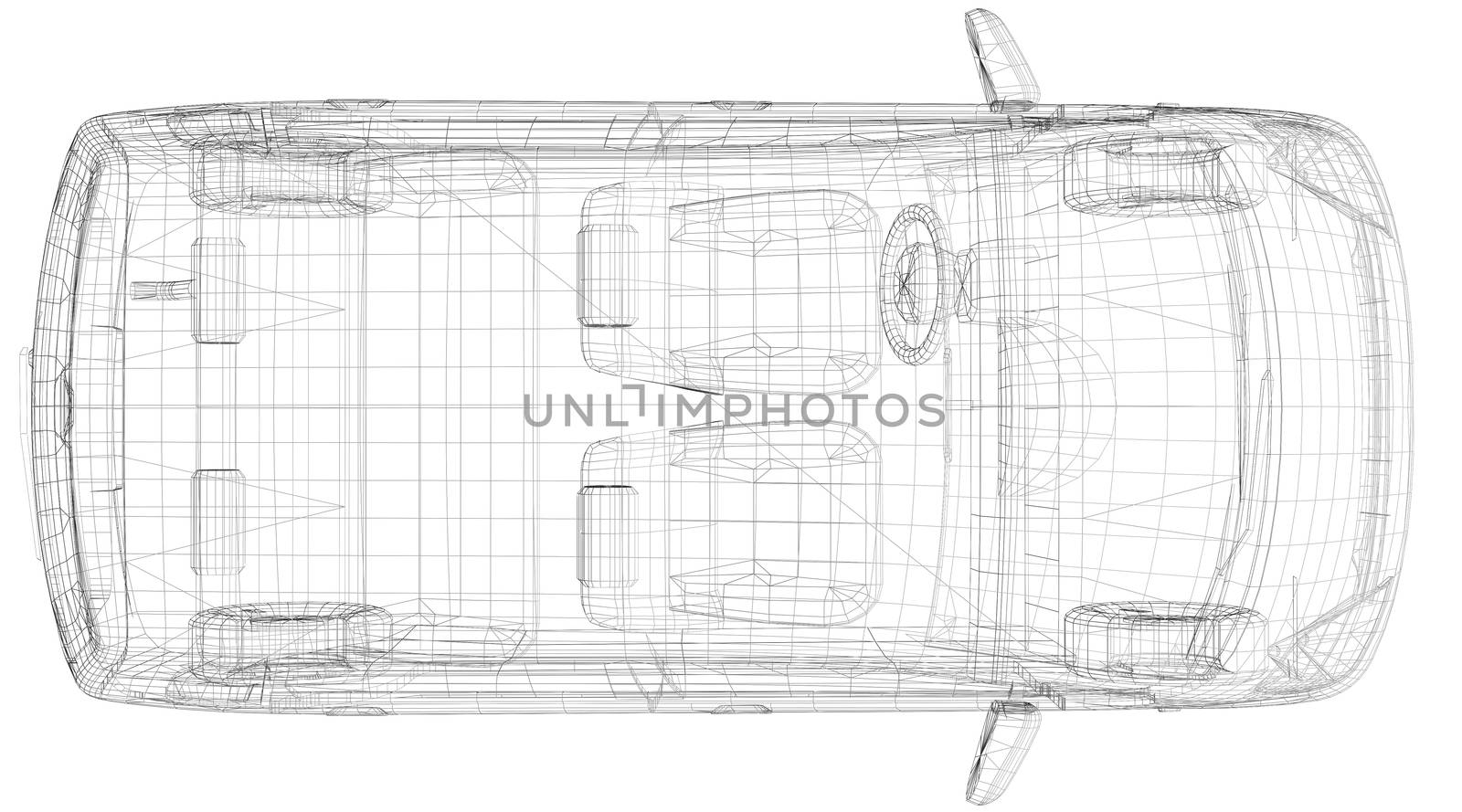 Wire frame car. Isolated render on a white background