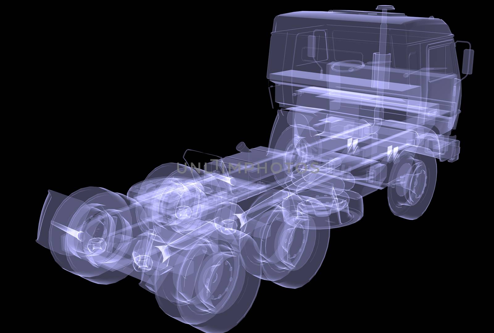 Big truck. X-ray. Isolated 3d render on black background