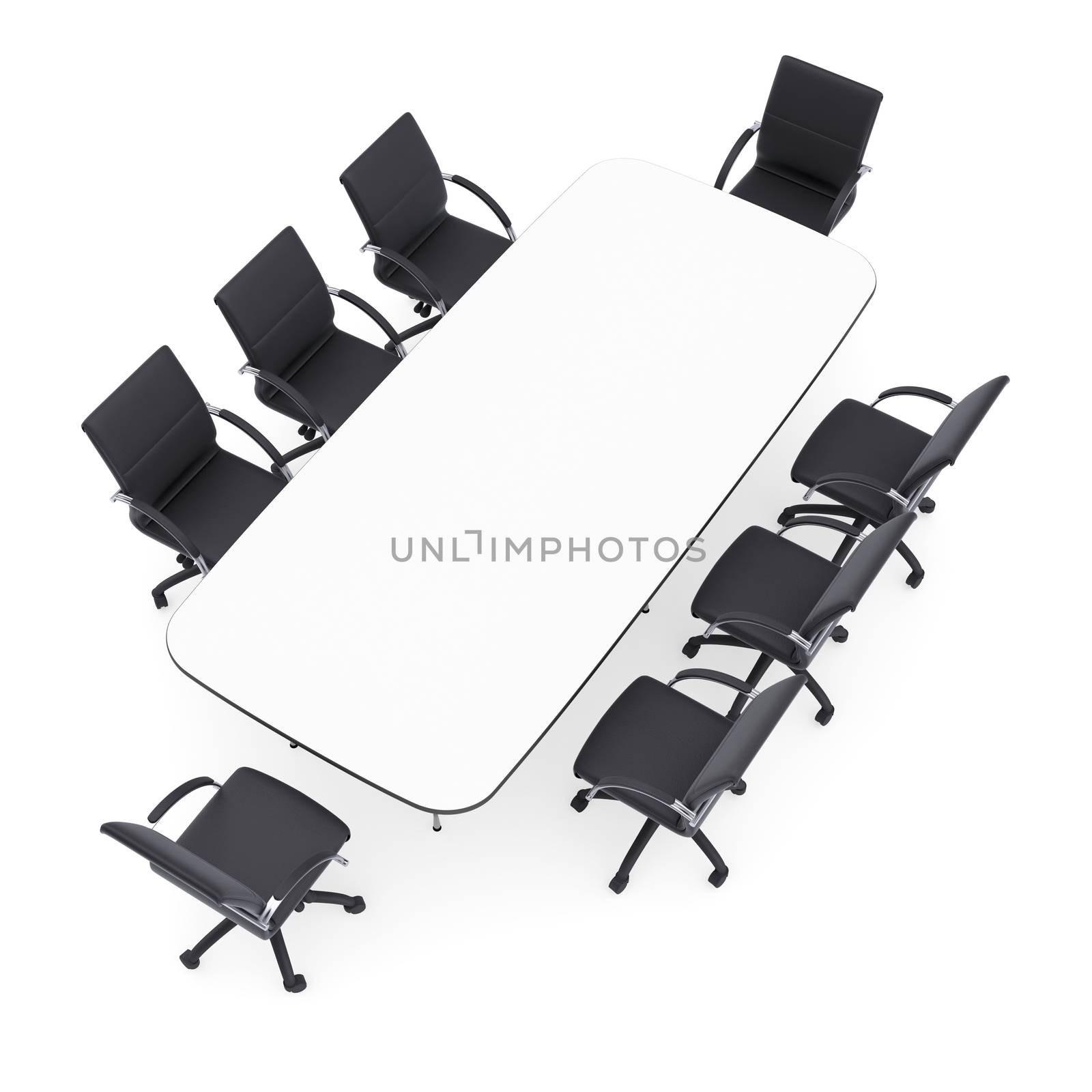 Office chairs and round table. Isolated render on a white background