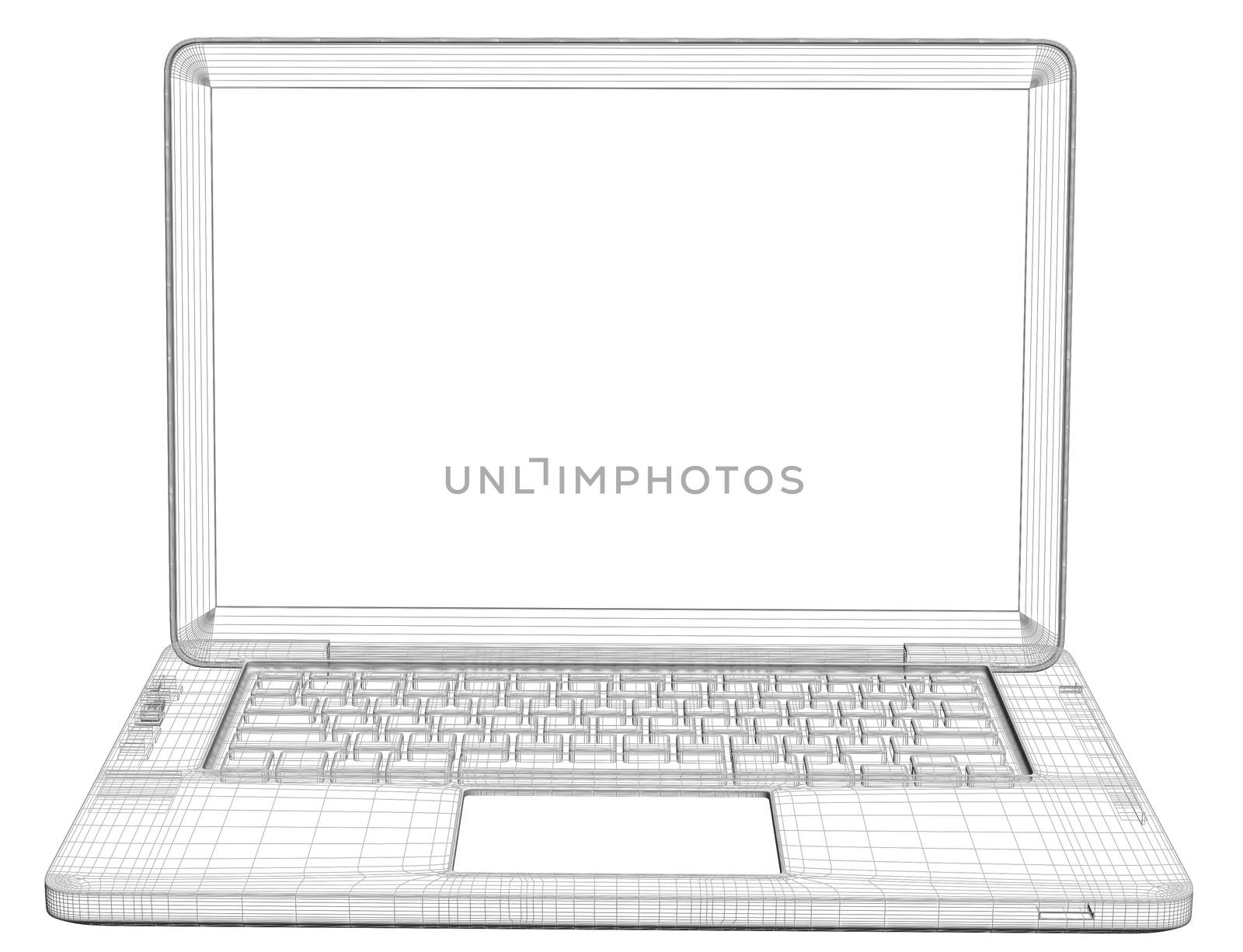 Laptop. Wire frame. Isolated render on a white background