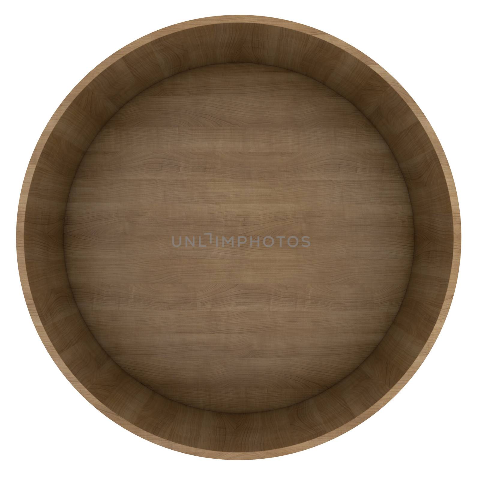 Round wooden shelf. Isolated render on a white background