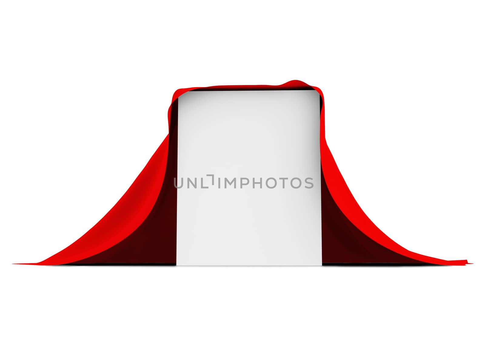 White box covered with red cloth. Isolated render on a white background
