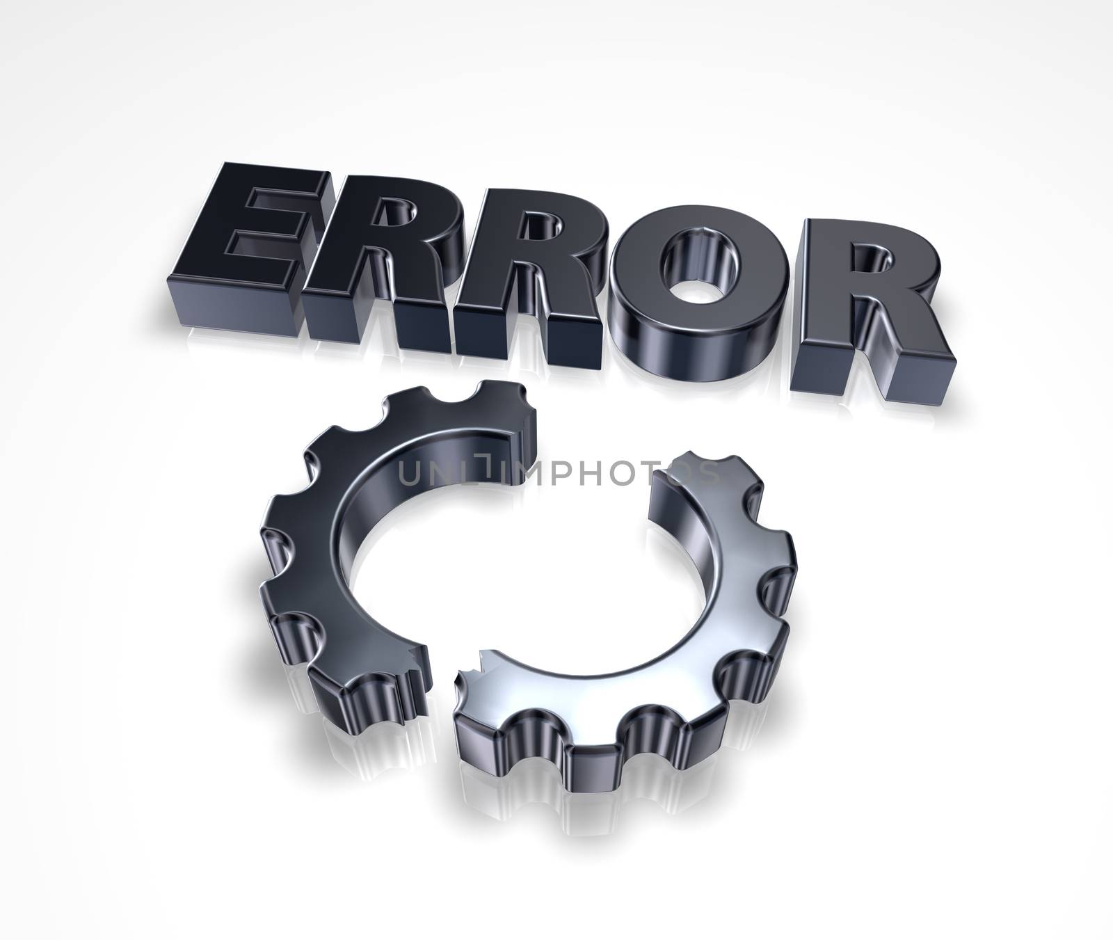error message and broken cogwheel - 3d illustration