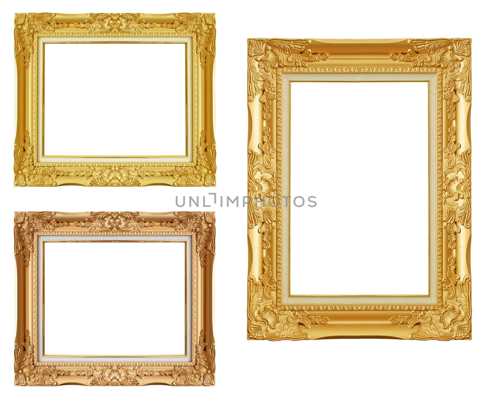 Antique Golden Frame Isolated On White Background