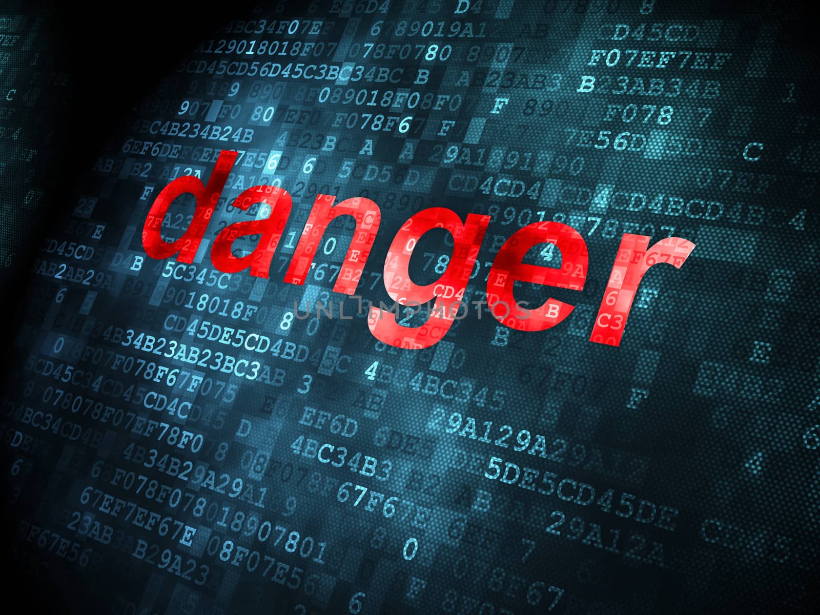 Security concept: pixelated words Danger on digital background, 3d render