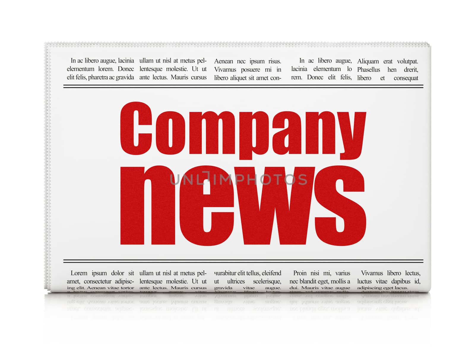 News news concept: newspaper headline Company News on White background, 3d render