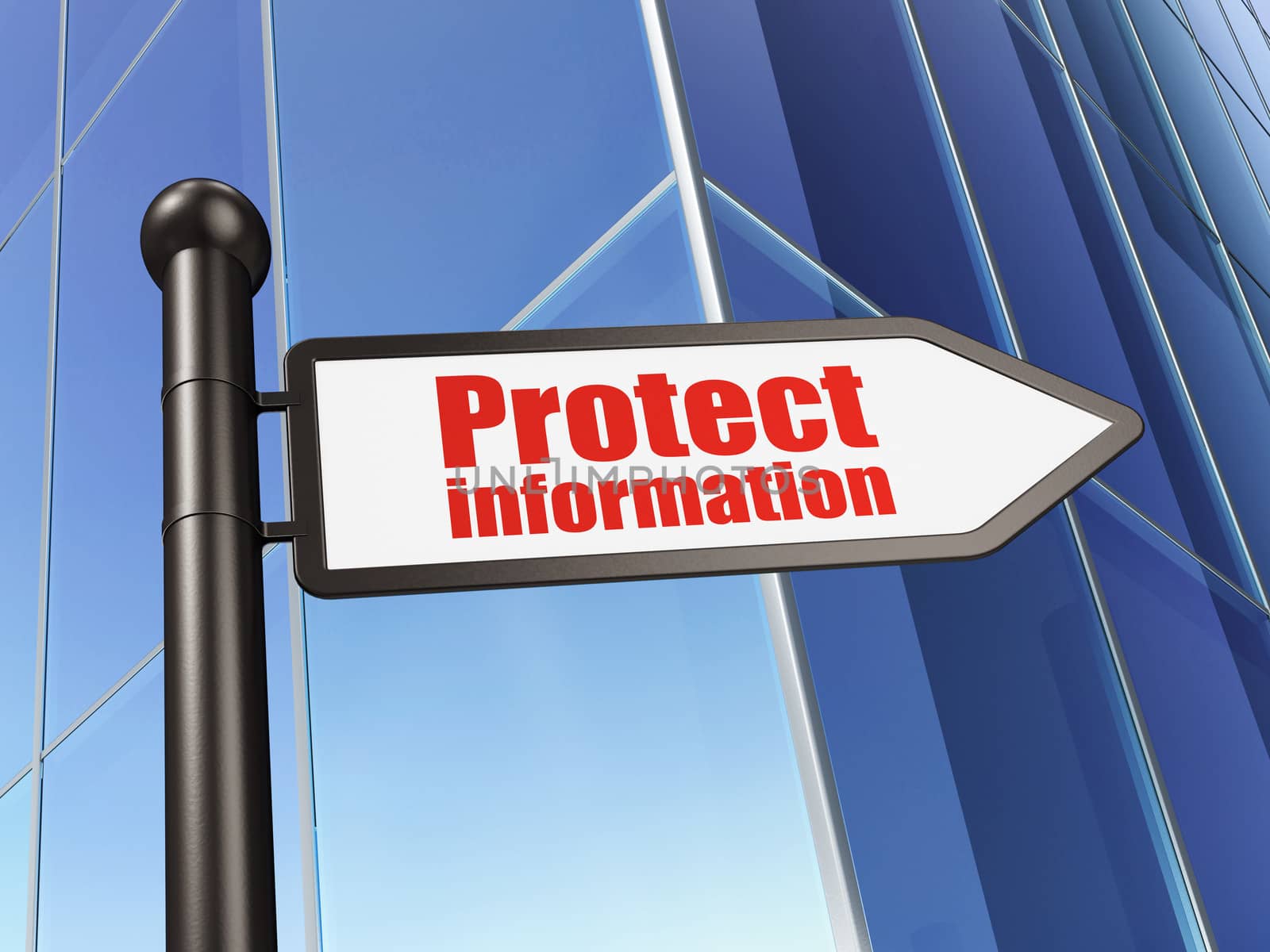 Security concept: sign Protect Information on Building background, 3d render