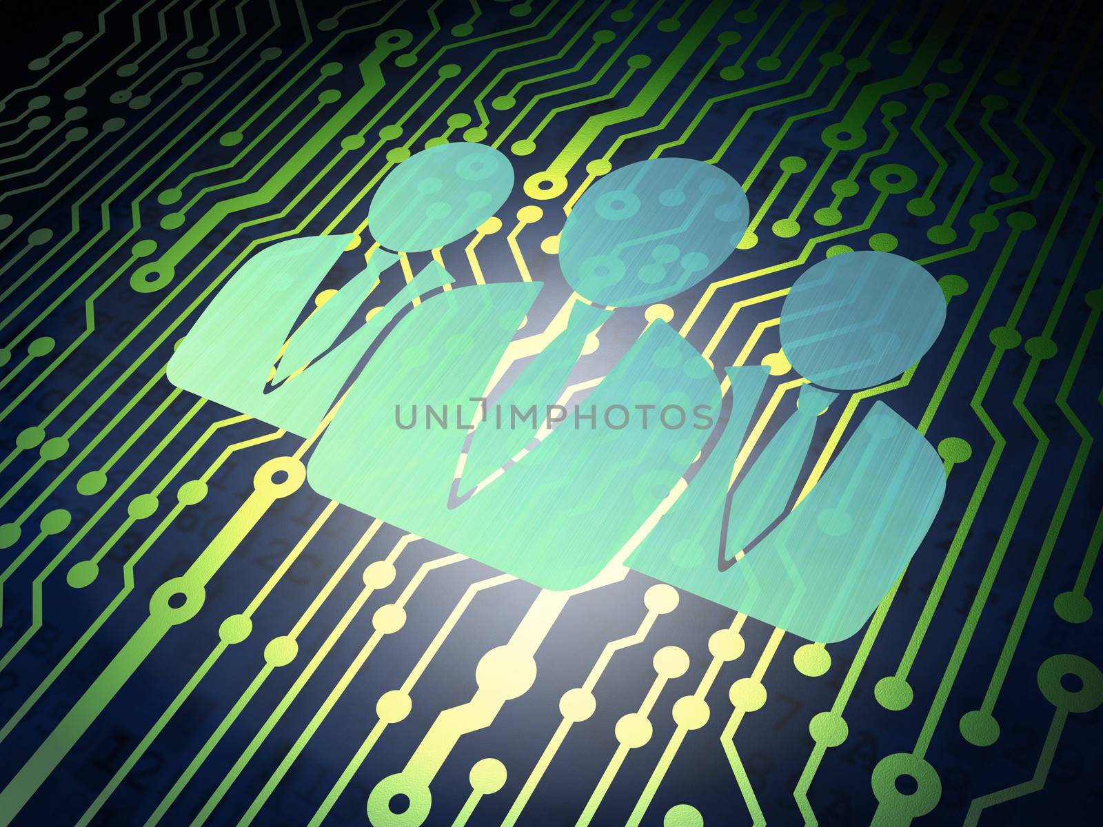 Marketing concept: circuit board with Metal Business People icon, 3d render