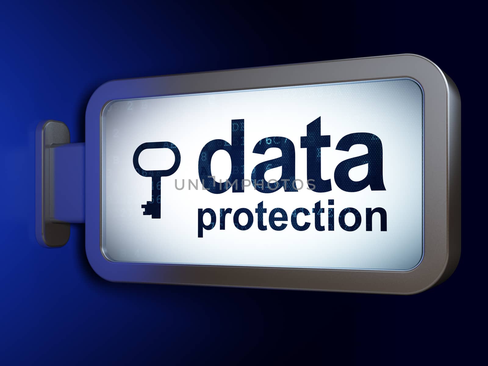 Privacy concept: Data Protection and Key on advertising billboard background, 3d render