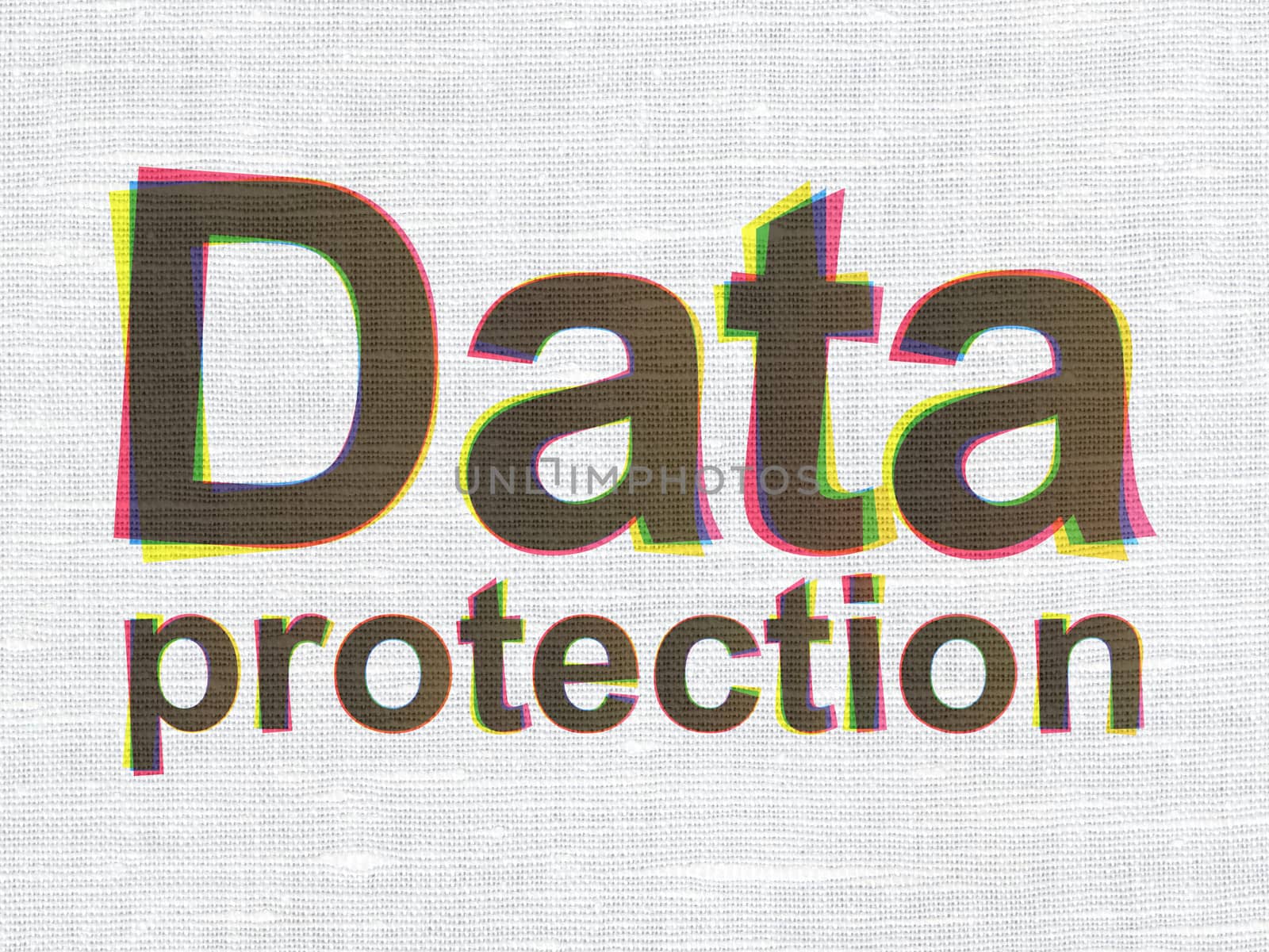 Security concept: CMYK Data Protection on linen fabric texture background, 3d render