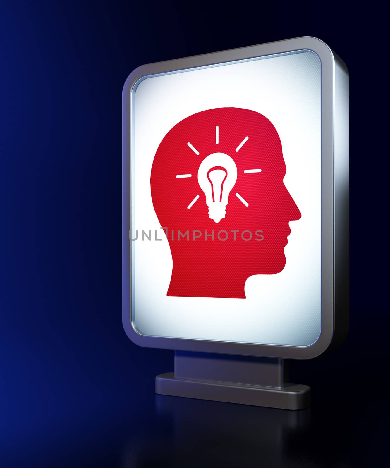 Advertising concept: Head With Light Bulb on billboard background by maxkabakov