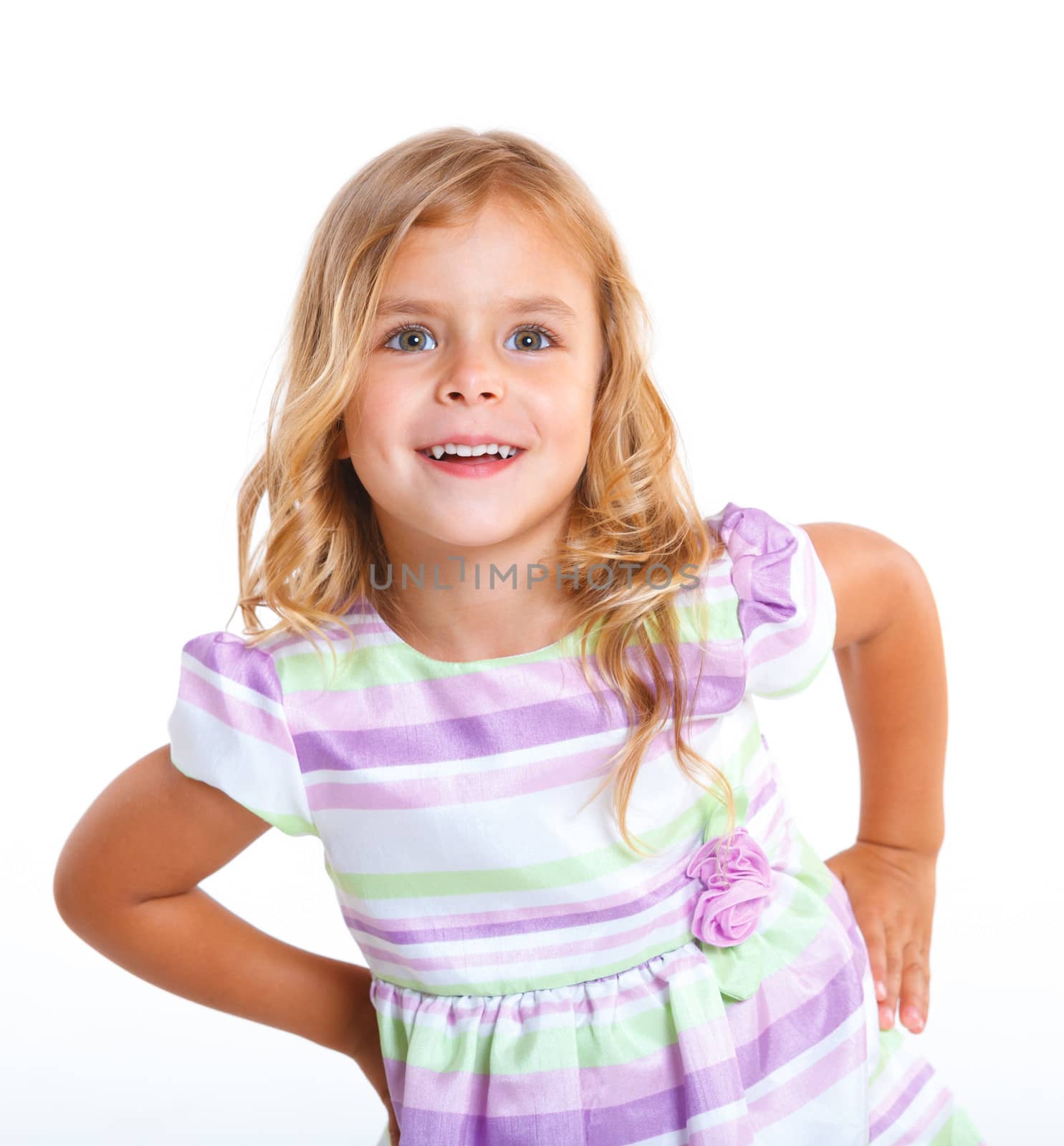 Portrait of beautiful little girl happy smiling on studio. Isolated white background