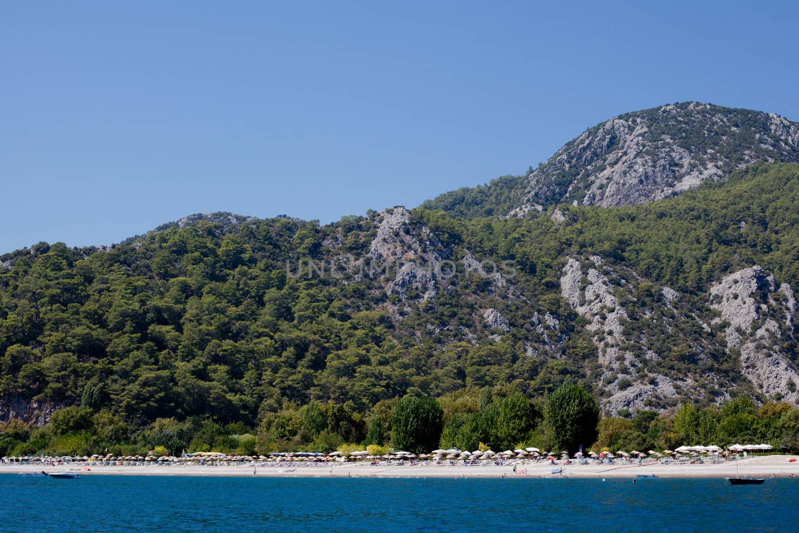 Beach under a wooded mountain in Asia Minor
