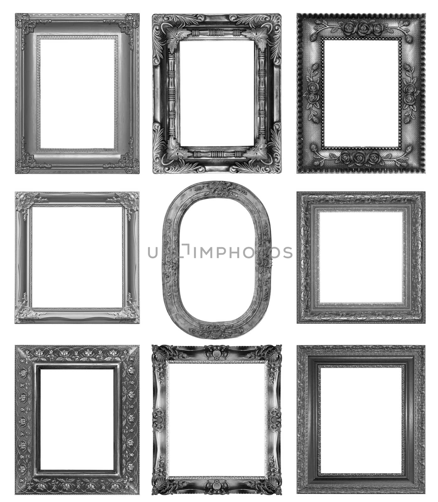 Old Antique Black frame Isolated Decorative Carved Wood Stand Antique Black Frame Isolated On White Background