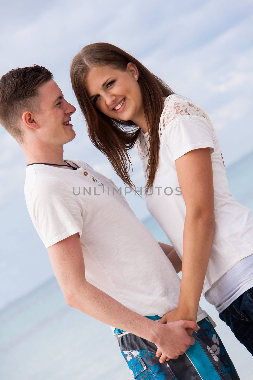 attractive young couple in love having fun in summer holidays vacation