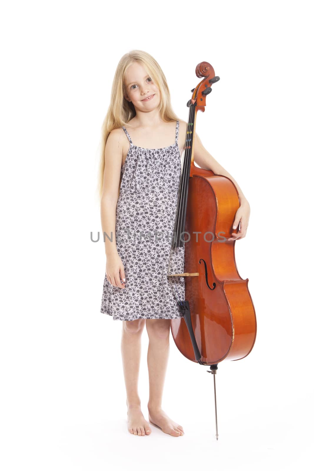 young girl in dress and her cello by ahavelaar