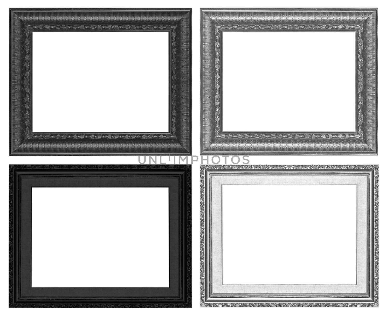 Old antique wooden frame isolated on white background.