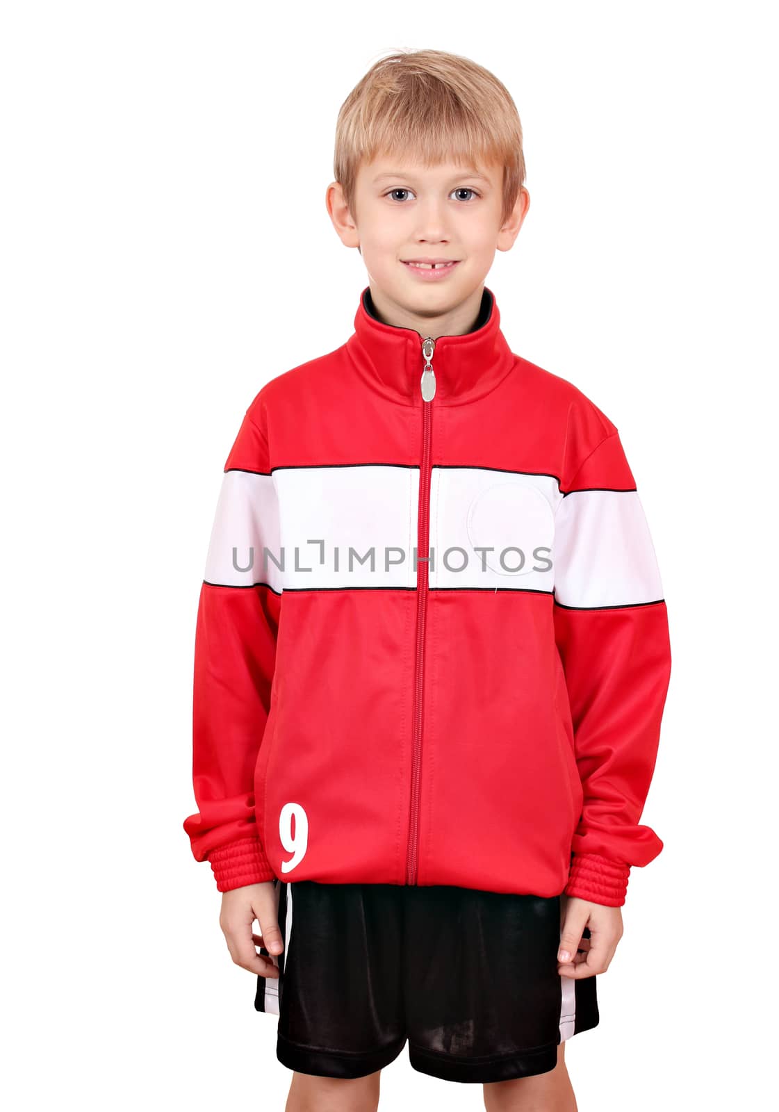 happy boy in sportswear portrait by goce