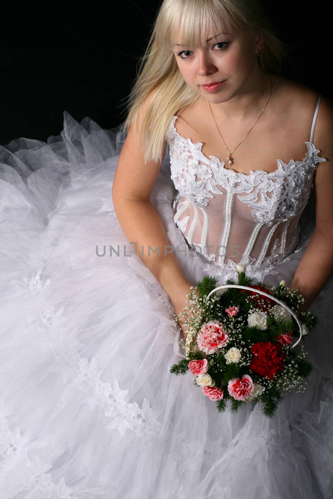 bride flowers very happy in white dress flowers basket