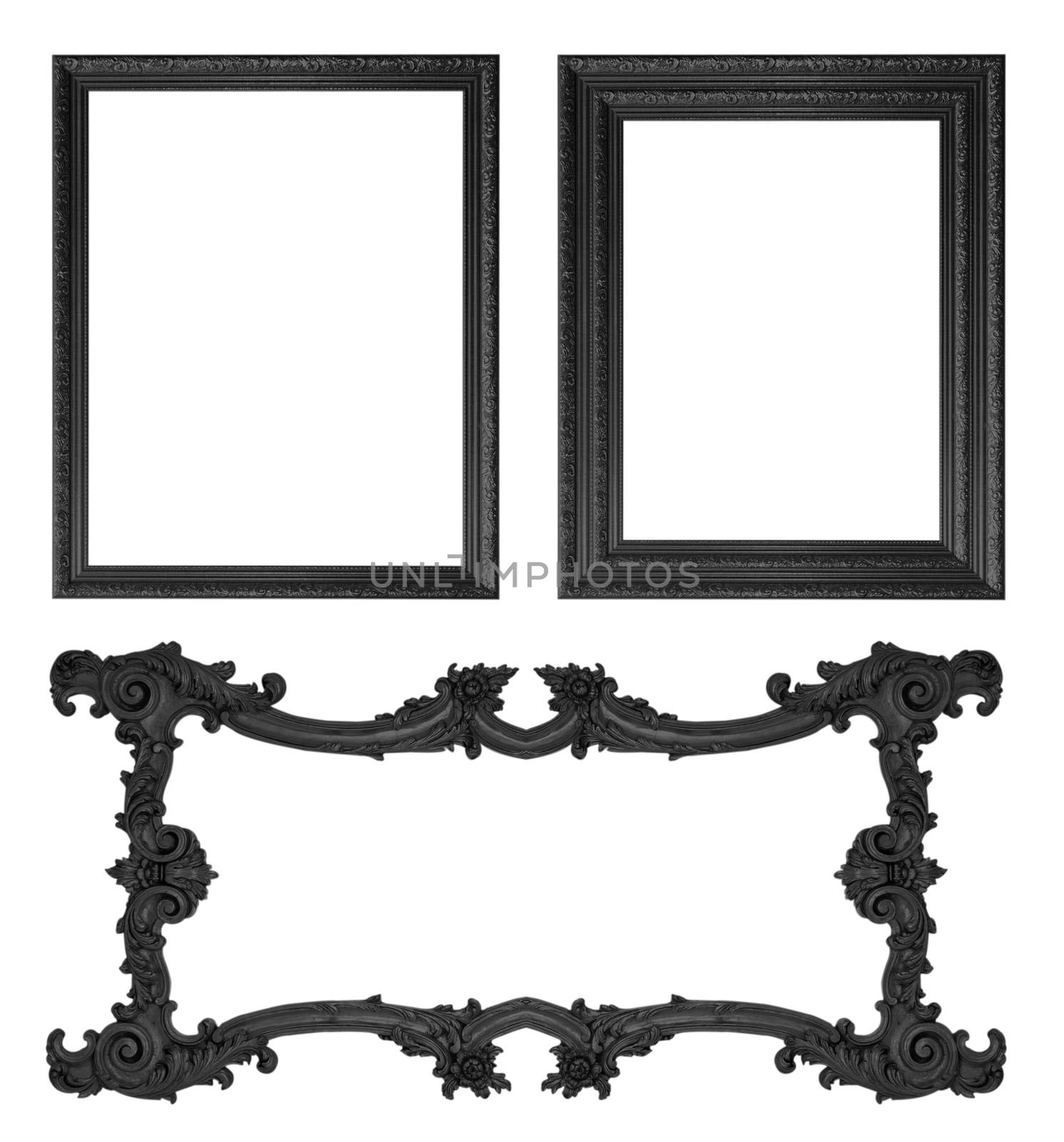 Old antique wooden frame isolated on white background.