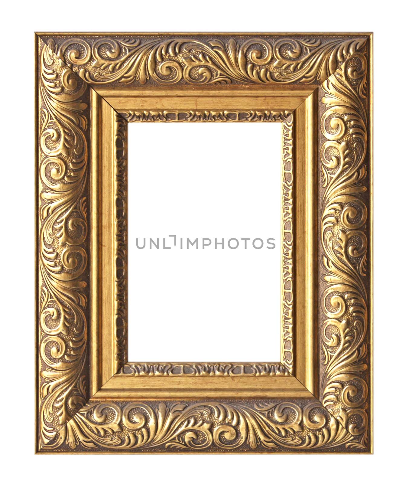 Old antique wooden frame isolated on white background.