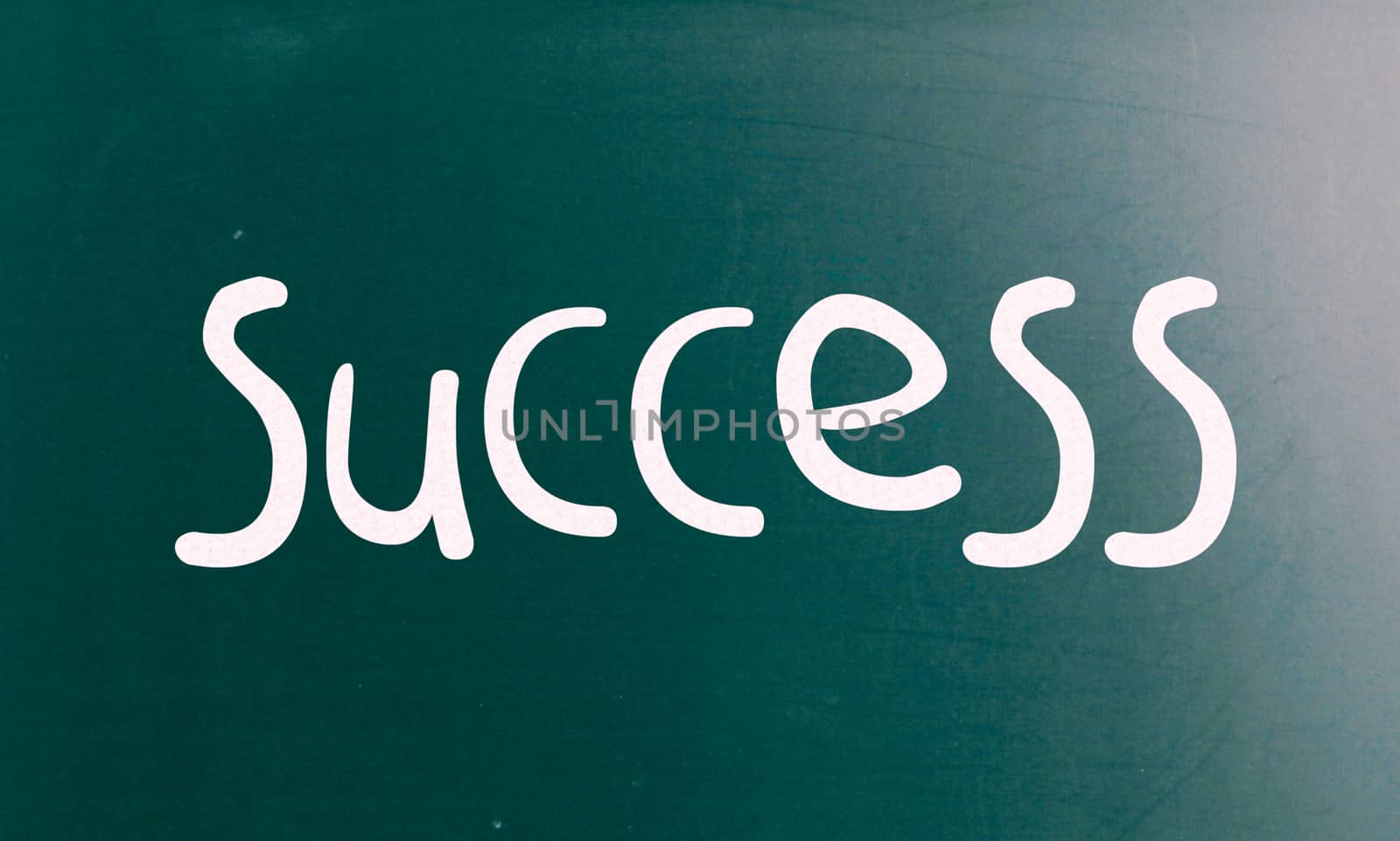 The word "Success" handwritten with white chalk on a blackboard