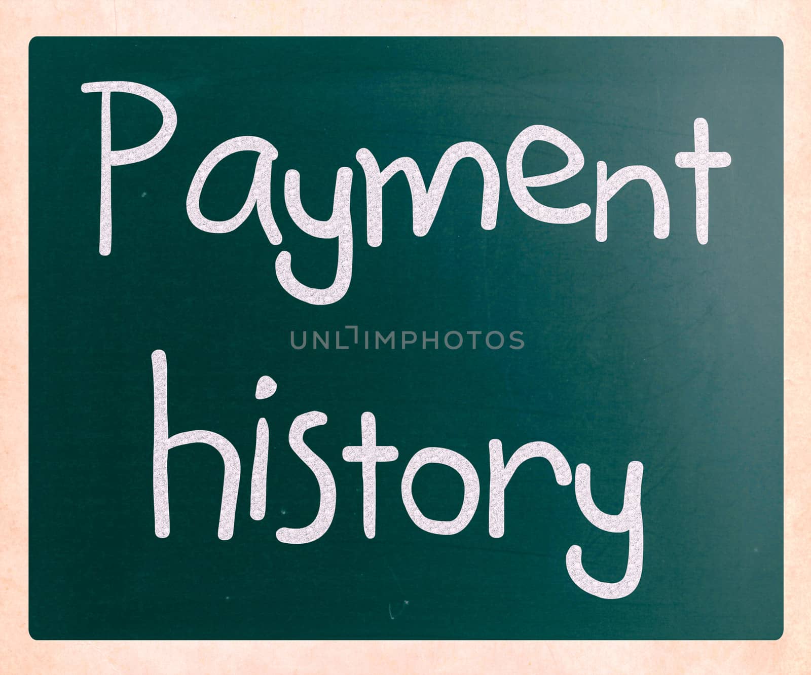 "Payment history" handwritten with white chalk on a blackboard