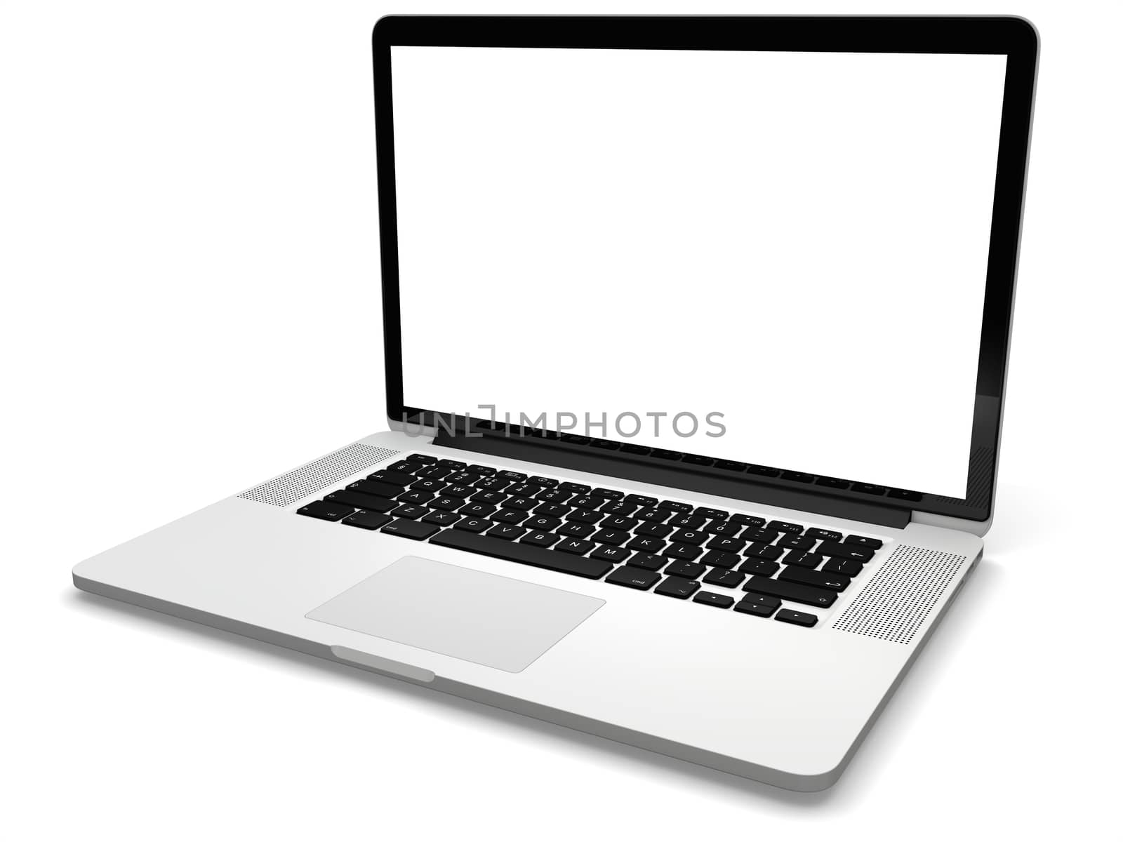 Laptop computer blank white screen isolated on white background