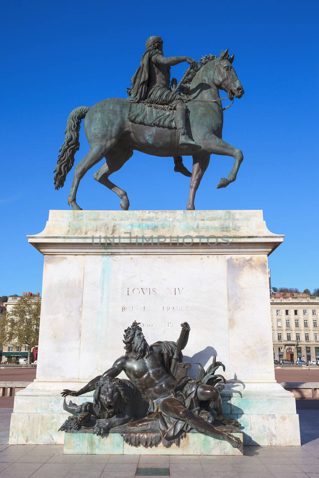 Famous Equestrian statue of Louis XIV, Place Bellecour in Lyon, France 