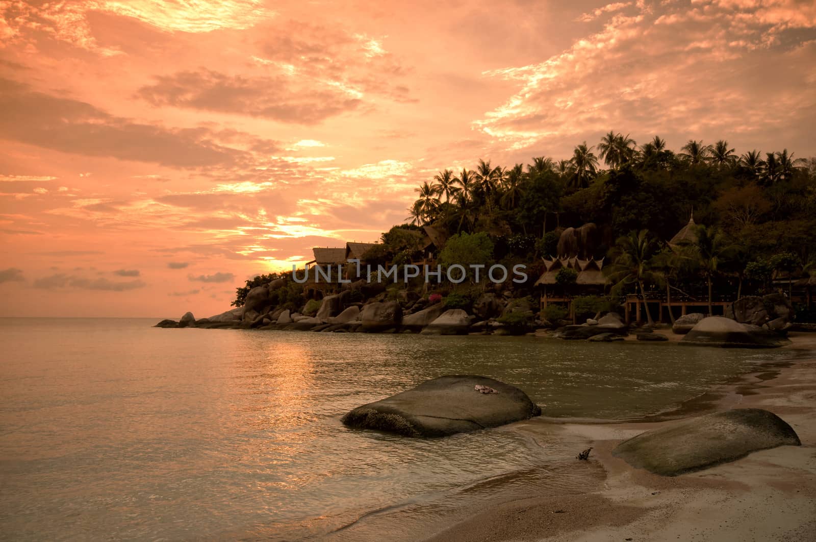 Sunset at tropical beach. Ko Tao island, Thailand