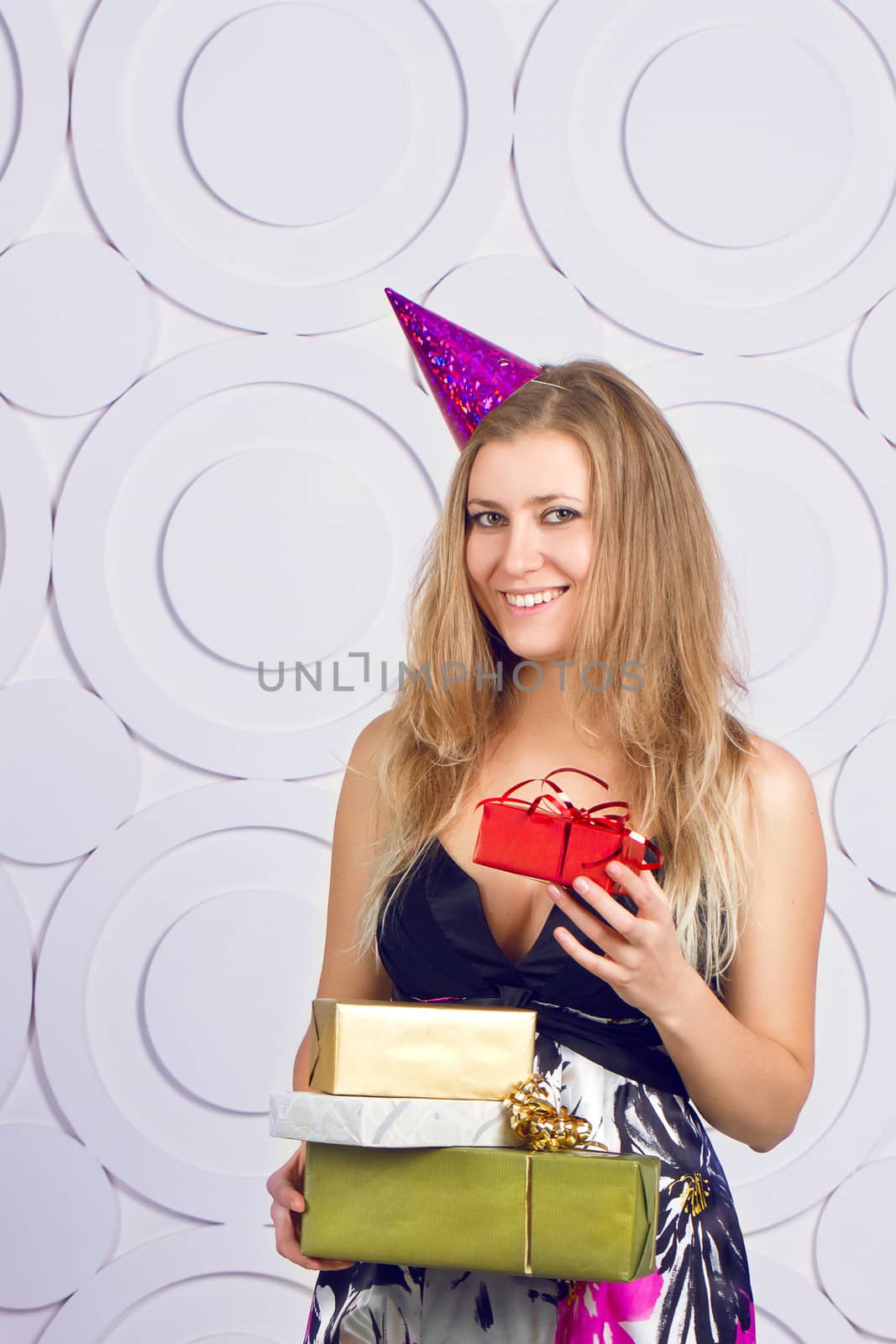 picture of beautiful girl with gift boxes