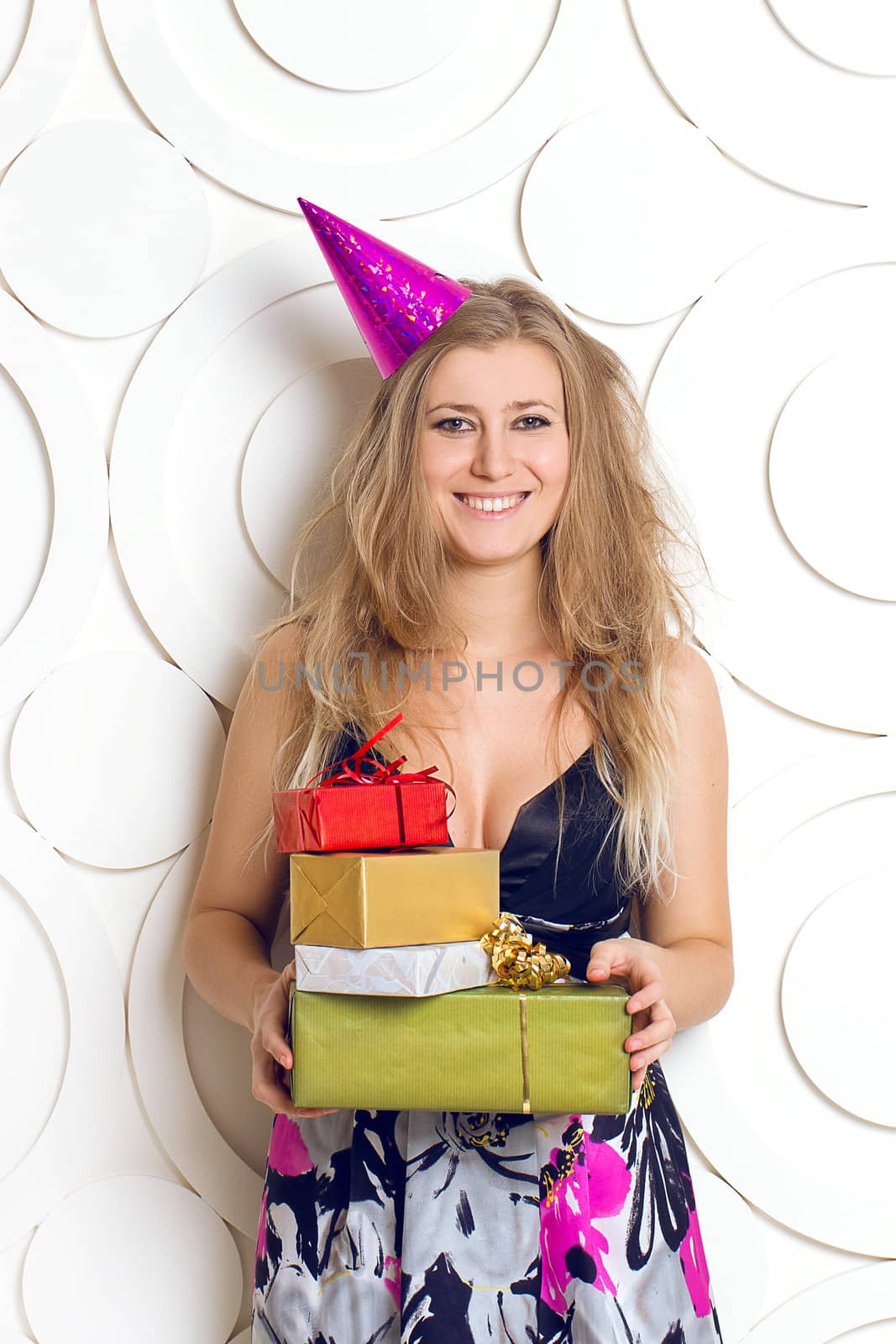 picture of beautiful girl with gift boxes