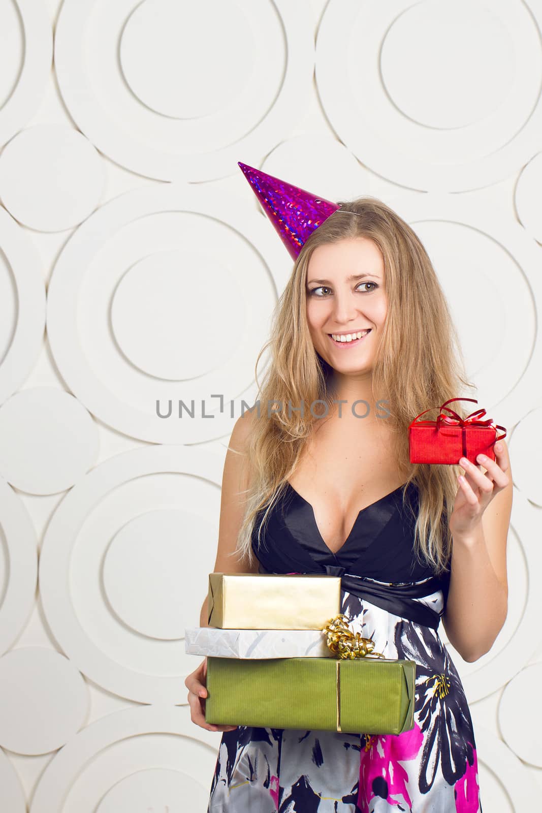 picture of beautiful girl with gift boxes