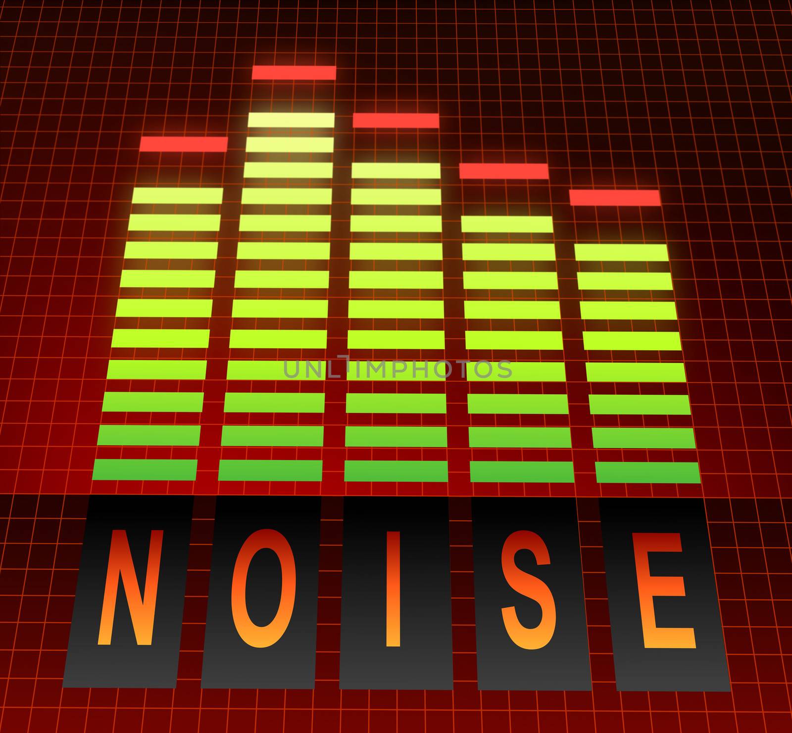 Illustration depicting graphic equalizer levels with a noise concept.