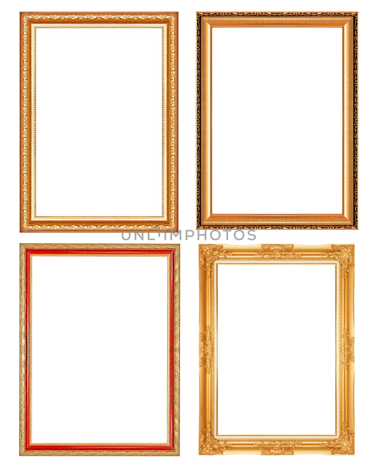 Antique Golden Frame Isolated On White Background