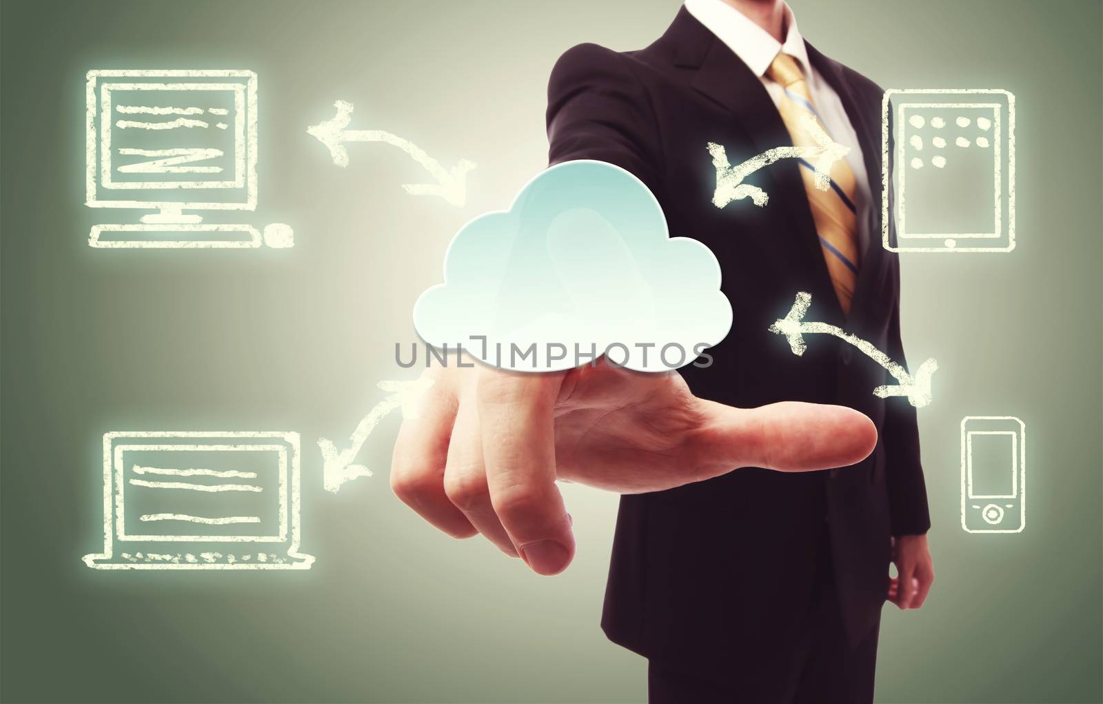 Businessman pressing cloud icon by melpomene