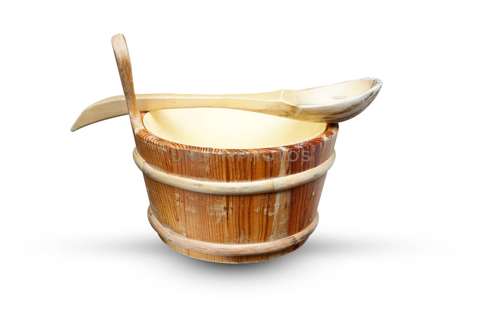 Wooden sauna bucket Isolated on a white background