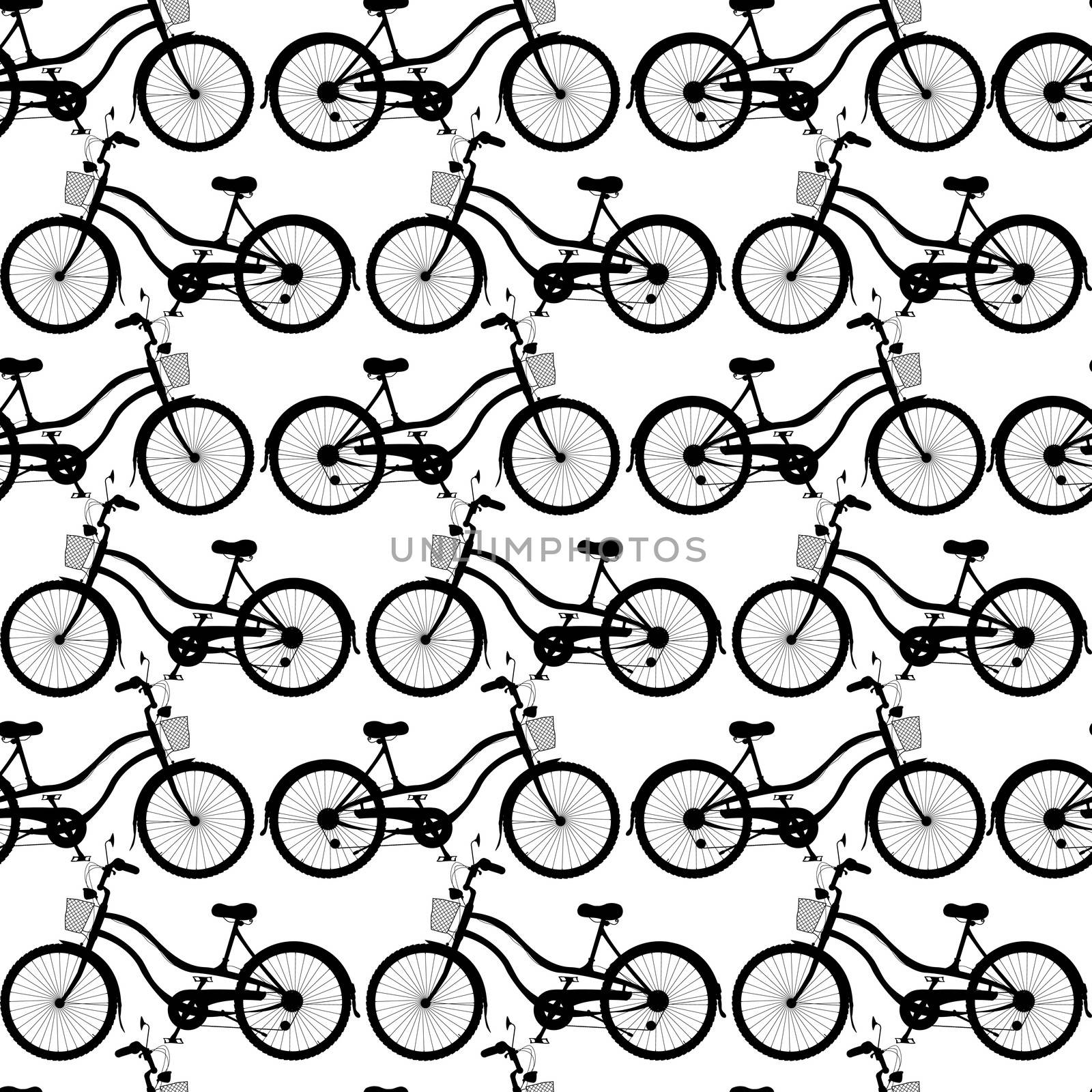Black and white seamless pattern with bicycles