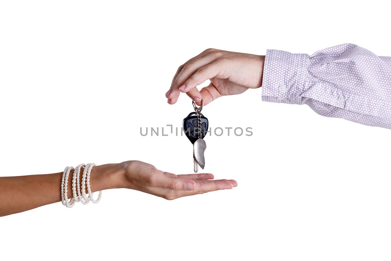 Transfer from the car ignition keys isolated on white background