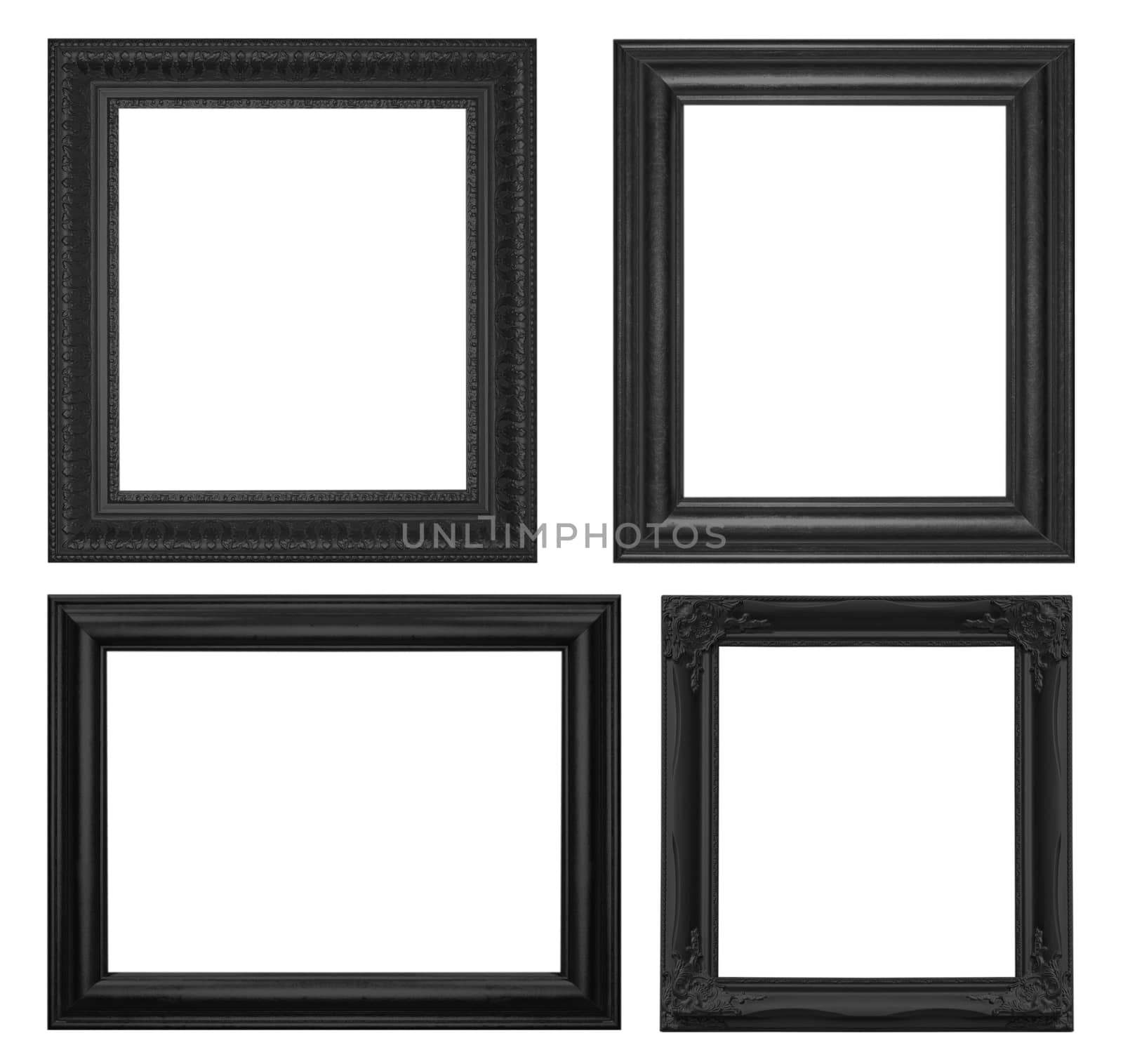 Old Antique Black  frame Isolated Decorative Carved Wood Stand Antique Black  Frame Isolated On White Background