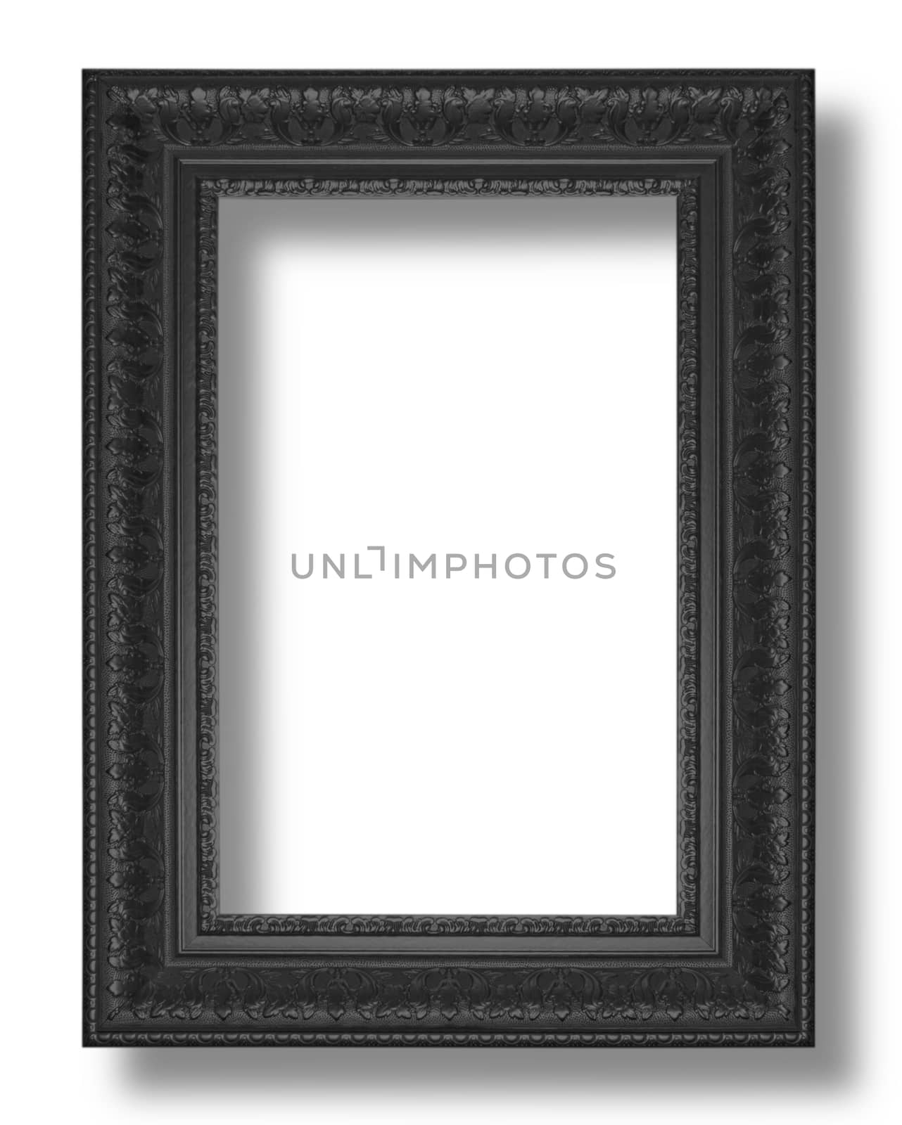 Old Antique Black  frame Isolated Decorative Carved Wood Stand Antique Black  Frame Isolated On White Background