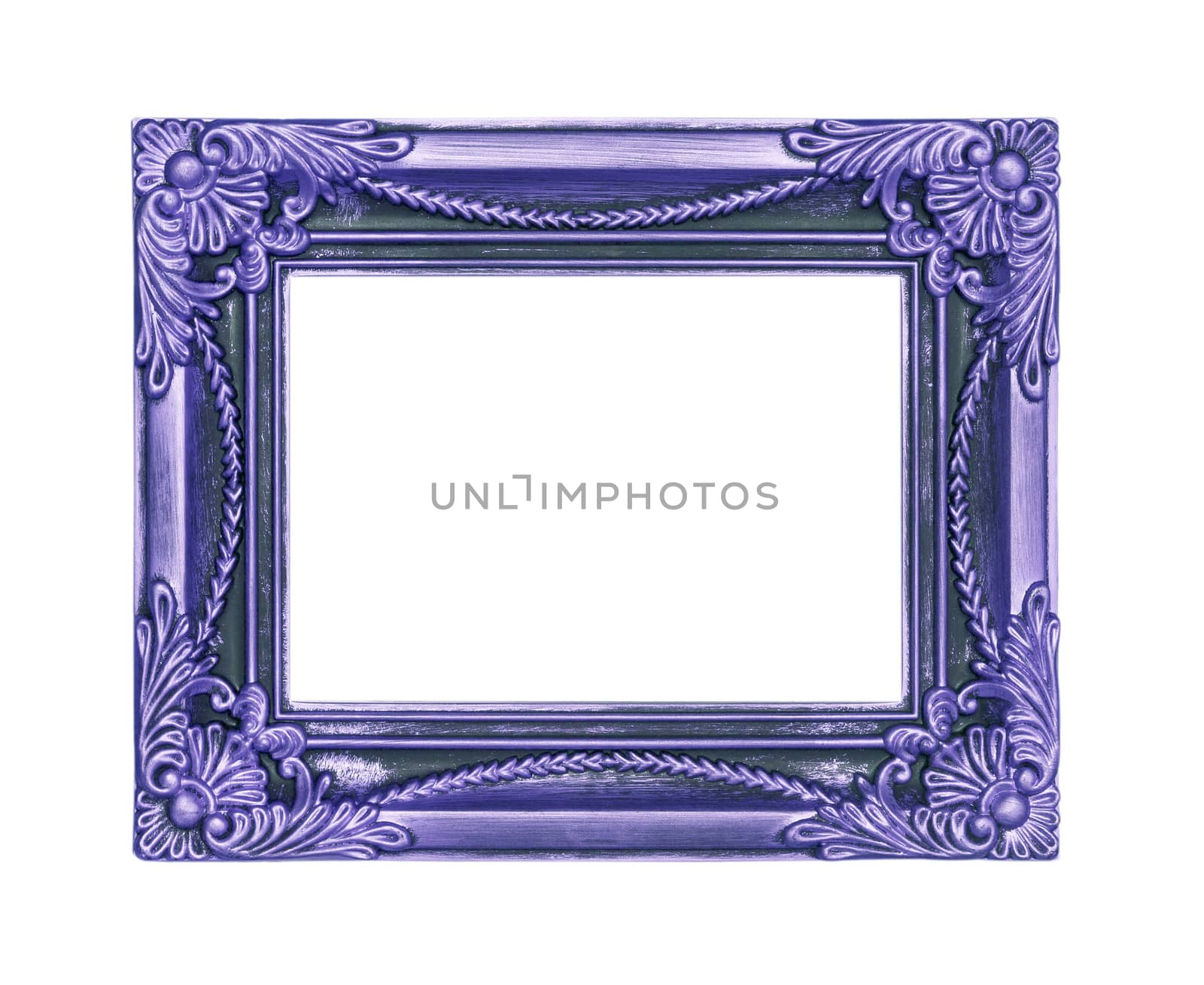 Old Antique Purple  frame Isolated Decorative Carved Wood Stand Antique  Frame Isolated On White Background